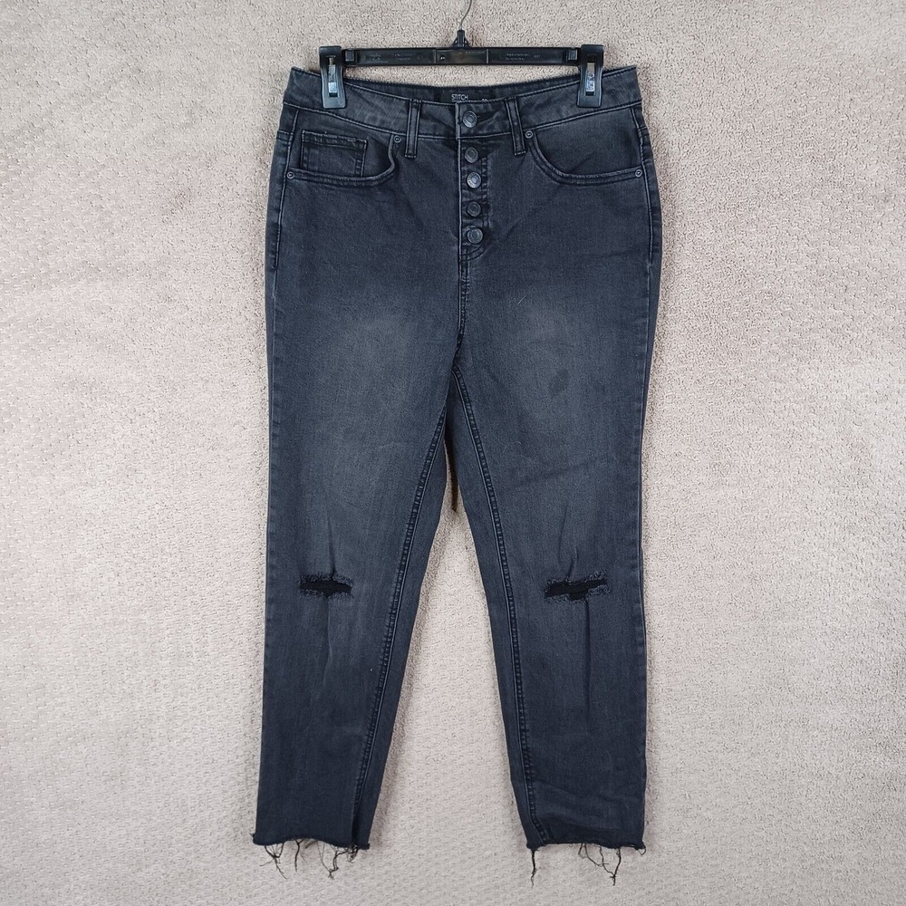 Stitch Star Jeans Womens 10 Skinny High Rise Distressed Black Denimâ Stretch